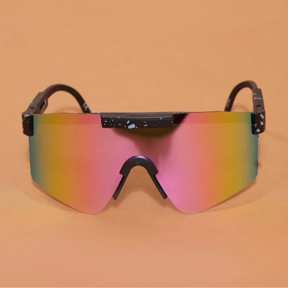 NEW PrettyLittleThing Black Mirrored Frameless Visor Sunglasses UV Protection 🌈